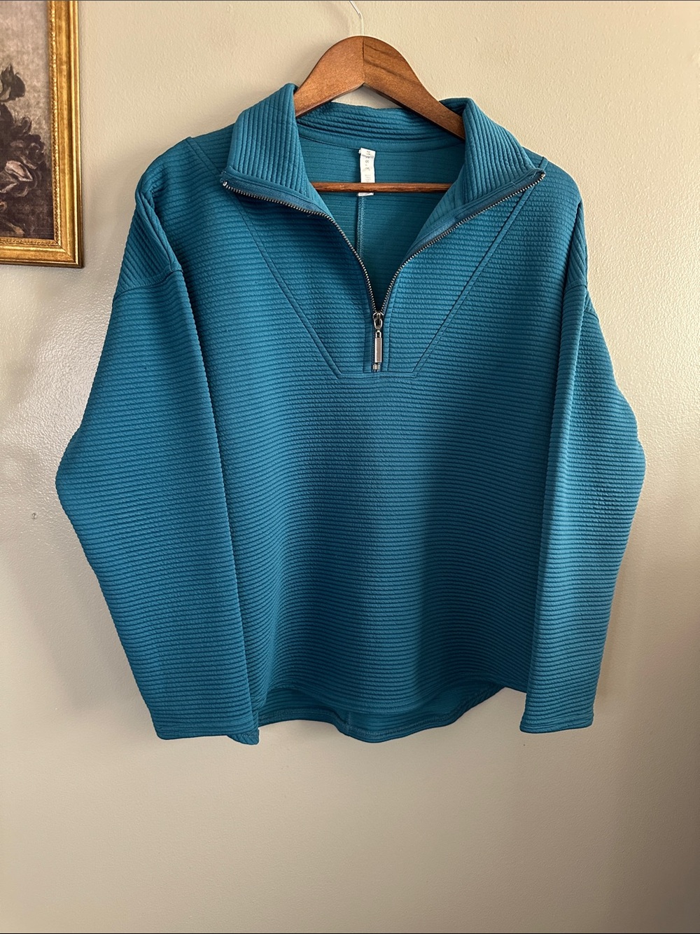 Kinesis XS Teal Textured Quarter Zip Pullover Mock Neck Active Stretch Top - Picture 2 of 9